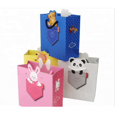 Ecofriendly Cute Cartoon Animals And Kind Of Colors Recyclable Customized Paper Bags For Children