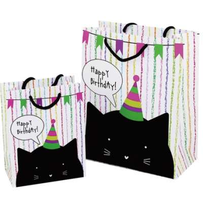 2020 New Design Customized Birthday Gift Paper Bag With Cat Flocking