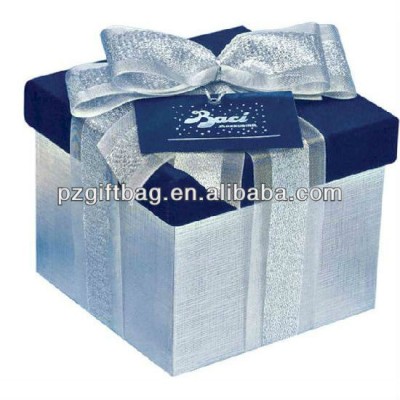 Custom luxury fashion sweet special paper gift box, exquisite silver keepsake box with organza and metallic yarn, 8x8 gift boxes