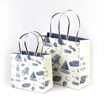 eco friendly white card paper customized printing design gift paper bags with handle